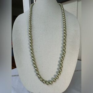 Long light chartreuse green pearl bead necklace